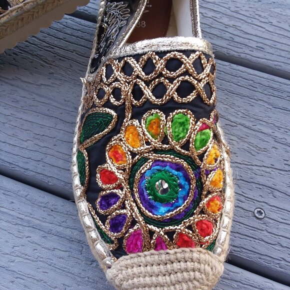 Embroidered  Multi-colored  Espadrille Flats - Picture 1 of 7